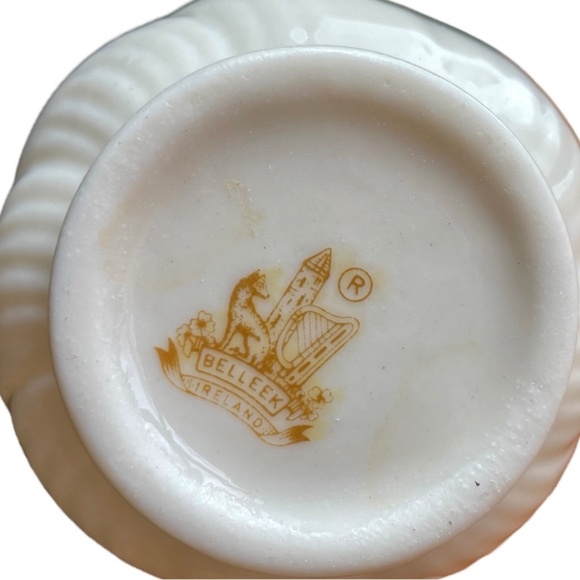 Vtg BELLEEK Yellow Ribbon Porcelain Creamer/Small Pitcher 3 1/2" - 7th Mark - Picture 4 of 4
